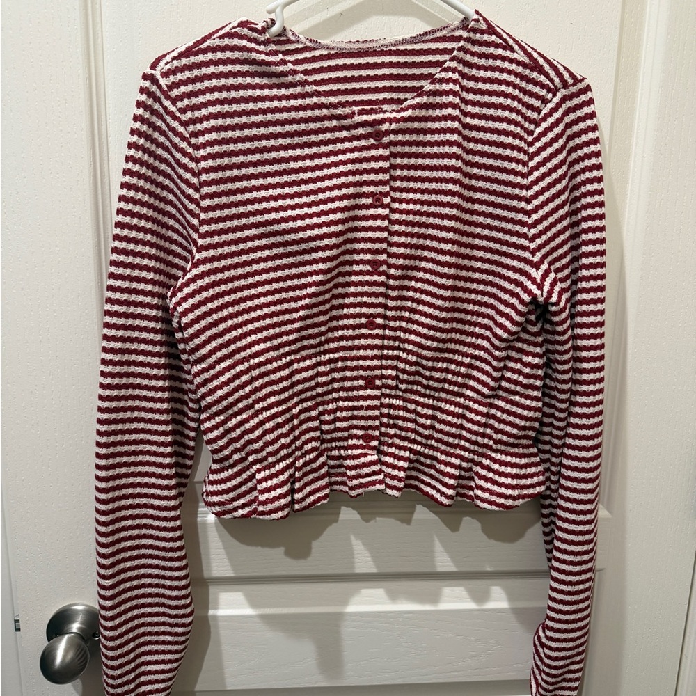 Missguided Burgundy and White Striped Cardigan